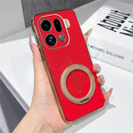 For Oppo Find X9 Pro 5G Magnetic Case Litchi Pattern TPU PU Cover with Electroplated Metal Ring Kickstand