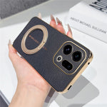 For Oppo Find X9 5G Magnetic Case Litchi Pattern TPU PU Cover with Electroplated Metal Ring Kickstand