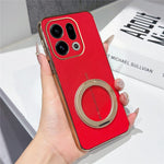 For Oppo Find X9 5G Magnetic Case Litchi Pattern TPU PU Cover with Electroplated Metal Ring Kickstand