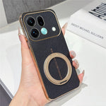 For Oppo Find X9s Pro 5G Magnetic Case Litchi Pattern TPU PU Cover with Electroplated Metal Ring Kickstand