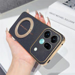 For Oppo Find X9s Pro 5G Magnetic Case Litchi Pattern TPU PU Cover with Electroplated Metal Ring Kickstand