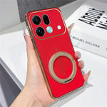 For Oppo Find X9s Pro 5G Magnetic Case Litchi Pattern TPU PU Cover with Electroplated Metal Ring Kickstand