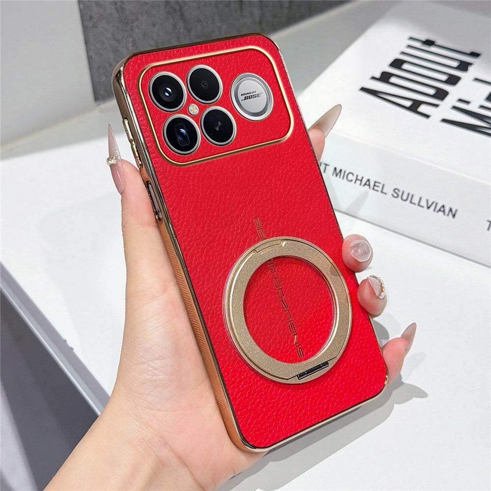 Xiaomi Redmi K90 Pro Max 5G Magnetiskt Skal Litchi Mönster TPU PU Skal med Elektropläterad Metallring Stöd
