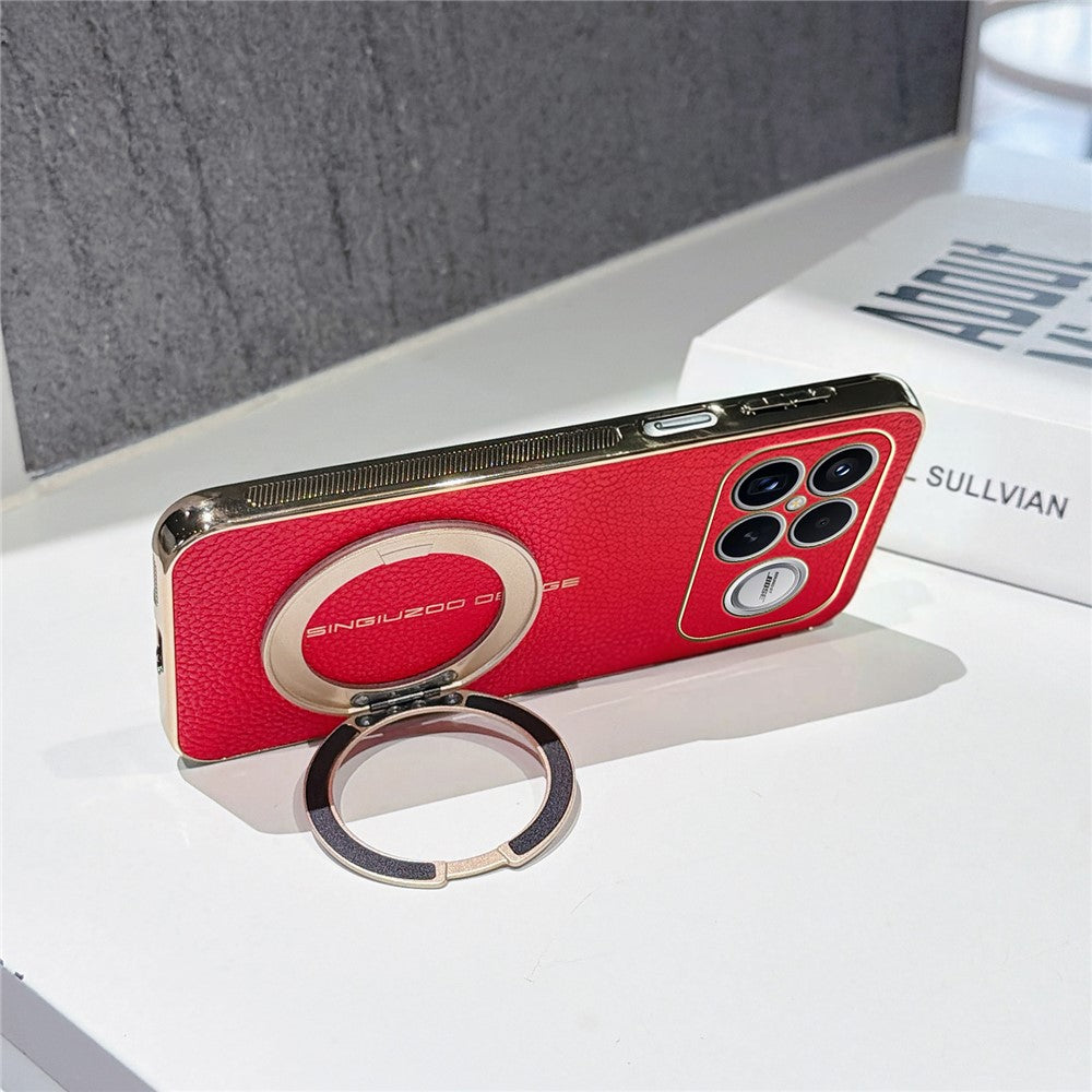 Xiaomi Redmi K90 Pro Max 5G Magnetiskt Skal Litchi Mönster TPU PU Skal med Elektropläterad Metallring Stöd