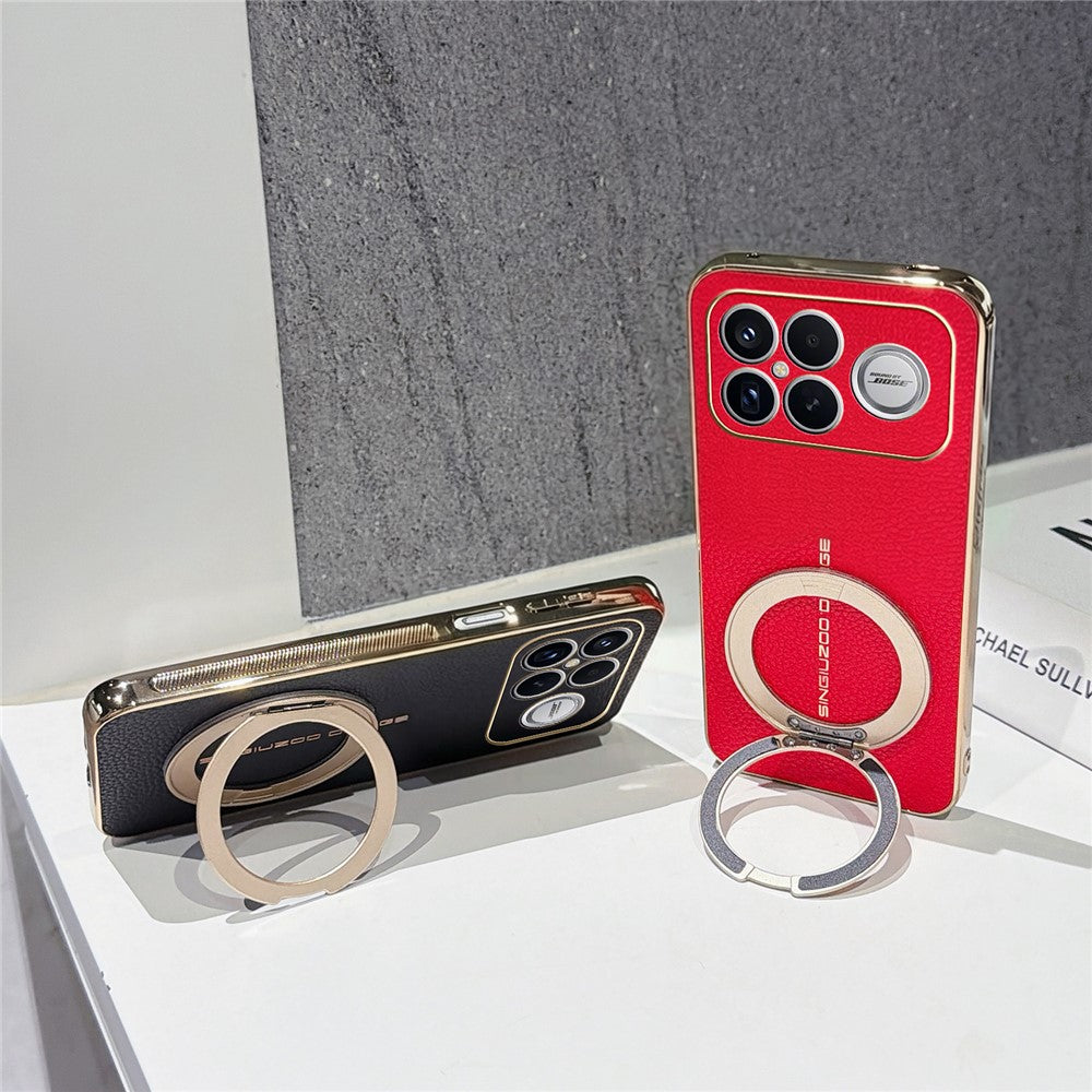 Xiaomi Redmi K90 Pro Max 5G Magnetiskt Skal Litchi Mönster TPU PU Skal med Elektropläterad Metallring Stöd