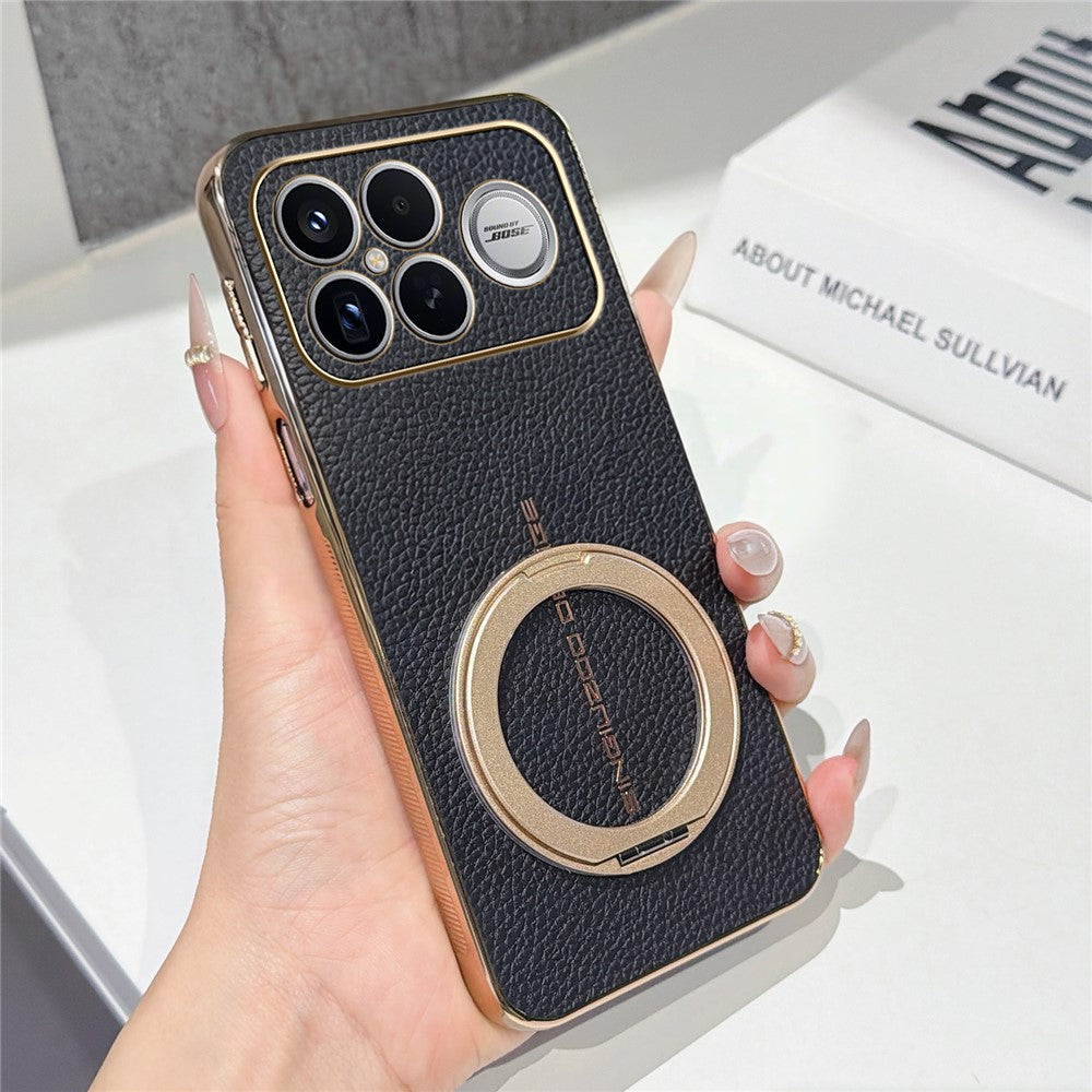 Xiaomi Redmi K90 Pro Max 5G Magnetiskt Skal Litchi Mönster TPU PU Skal med Elektropläterad Metallring Stöd