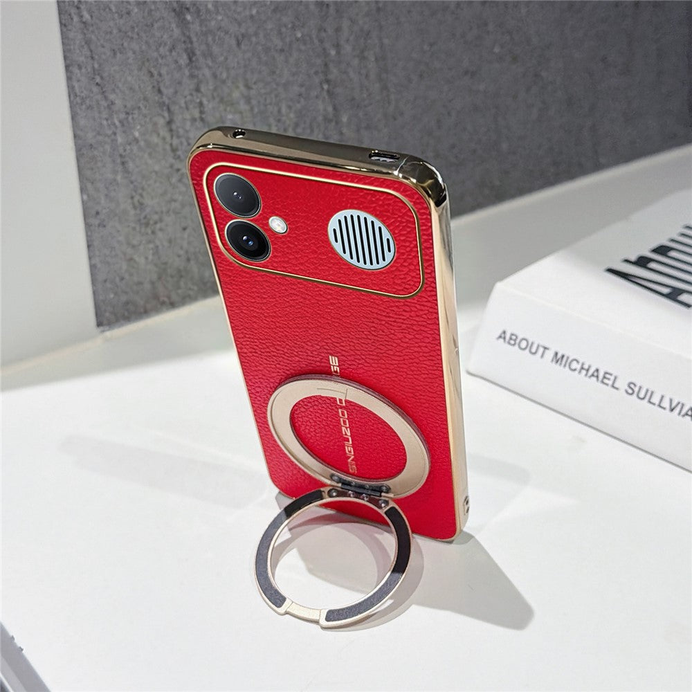 Xiaomi Redmi K90 Max 5G Magnetiskt Skal Litchi Mönster TPU PU Skal med Elektropläterad Metallring Stöd