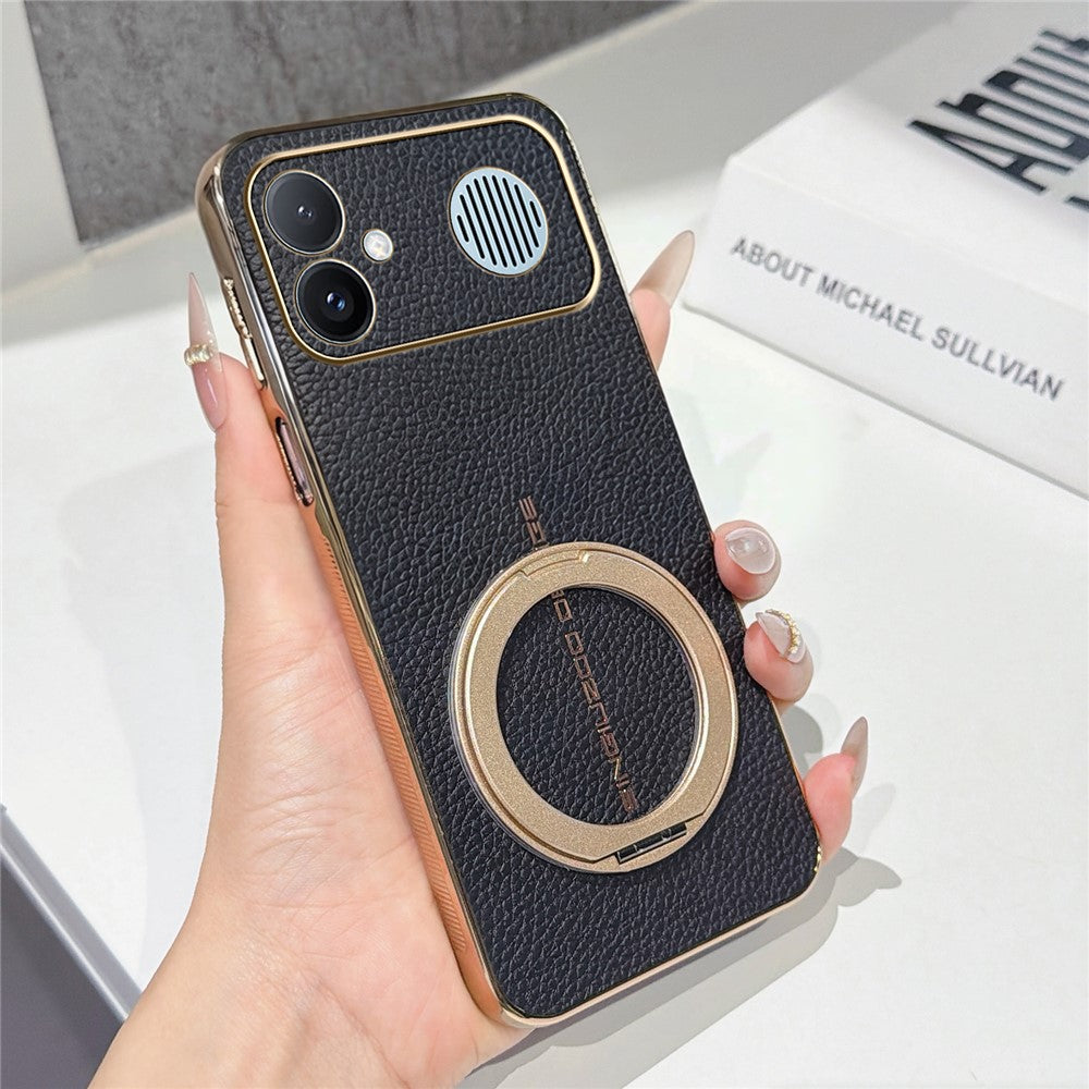 Xiaomi Redmi K90 Max 5G Magnetiskt Skal Litchi Mönster TPU PU Skal med Elektropläterad Metallring Stöd