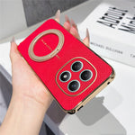For Xiaomi Redmi Note 15 4G (Global) Magnetic Case Litchi Pattern TPU PU Cover with Electroplated Metal Ring Kickstand