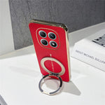 For Xiaomi Redmi Note 15 4G (Global) Magnetic Case Litchi Pattern TPU PU Cover with Electroplated Metal Ring Kickstand