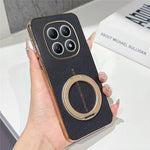 For Xiaomi Redmi Note 15 4G (Global) Magnetic Case Litchi Pattern TPU PU Cover with Electroplated Metal Ring Kickstand