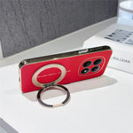 For Xiaomi Redmi Note 15 Pro 4G (Global) Magnetic Case Litchi Pattern TPU PU Cover with Electroplated Metal Ring Kickstand
