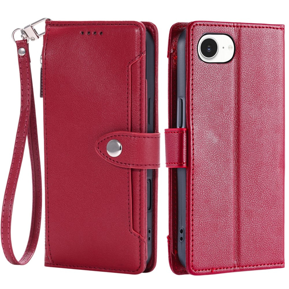 Wallet Case for iPhone SE (2022) / SE (2020) / iPhone 8 / 7 Litchi Texture Zipper Pocket Stand Leather Flip Phone Cover with Wrist Strap