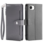 Wallet Case for iPhone SE (2022) / SE (2020) / iPhone 8 / 7 Litchi Texture Zipper Pocket Stand Leather Flip Phone Cover with Wrist Strap