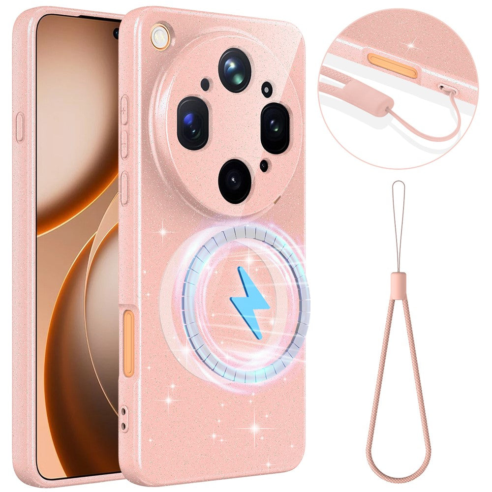 For Oppo Find X9 Ultra 5G Magnetic Case Glitter TPU Shockproof Phone Cover with Lanyard