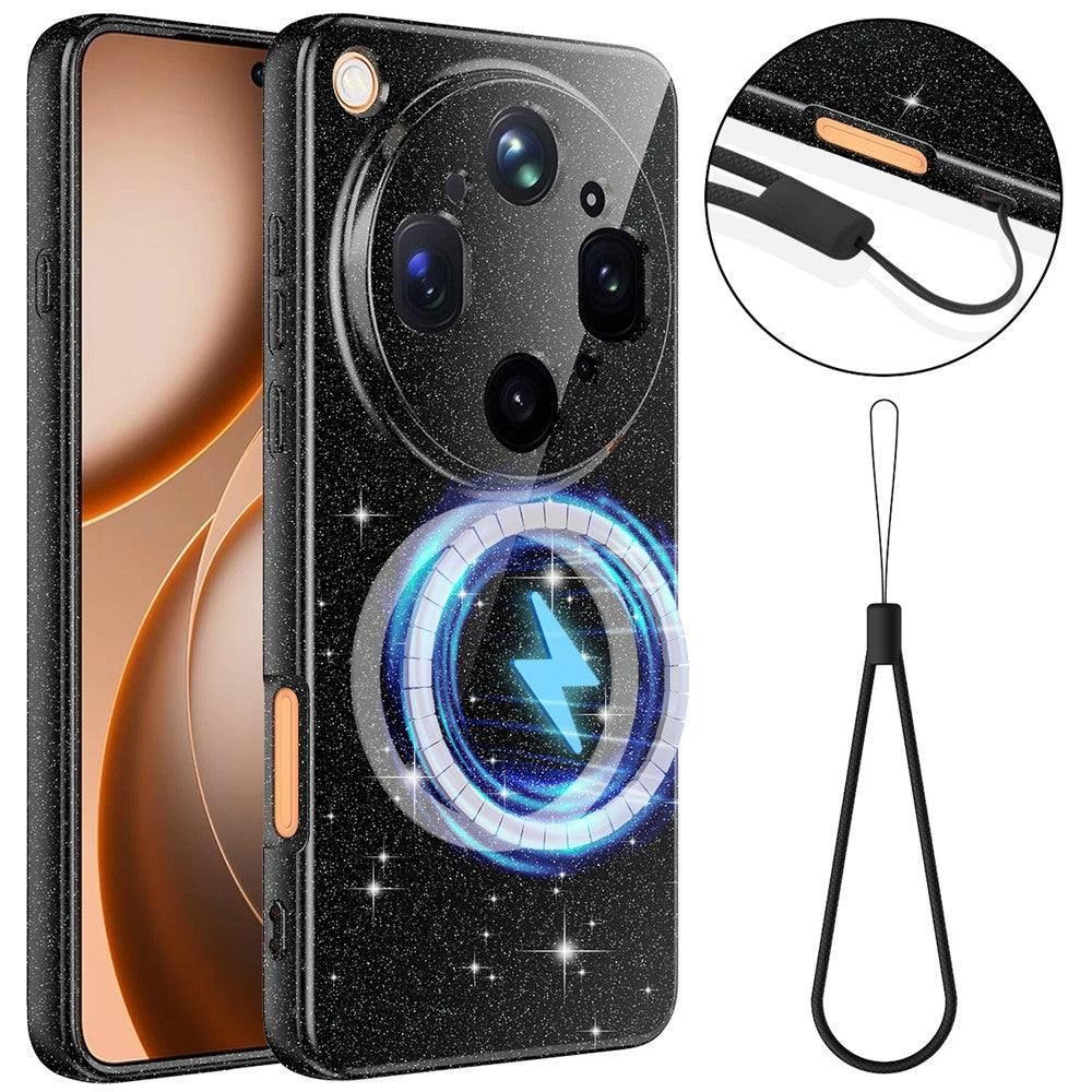 For Oppo Find X9 Ultra 5G Magnetic Case Glitter TPU Shockproof Phone Cover with Lanyard