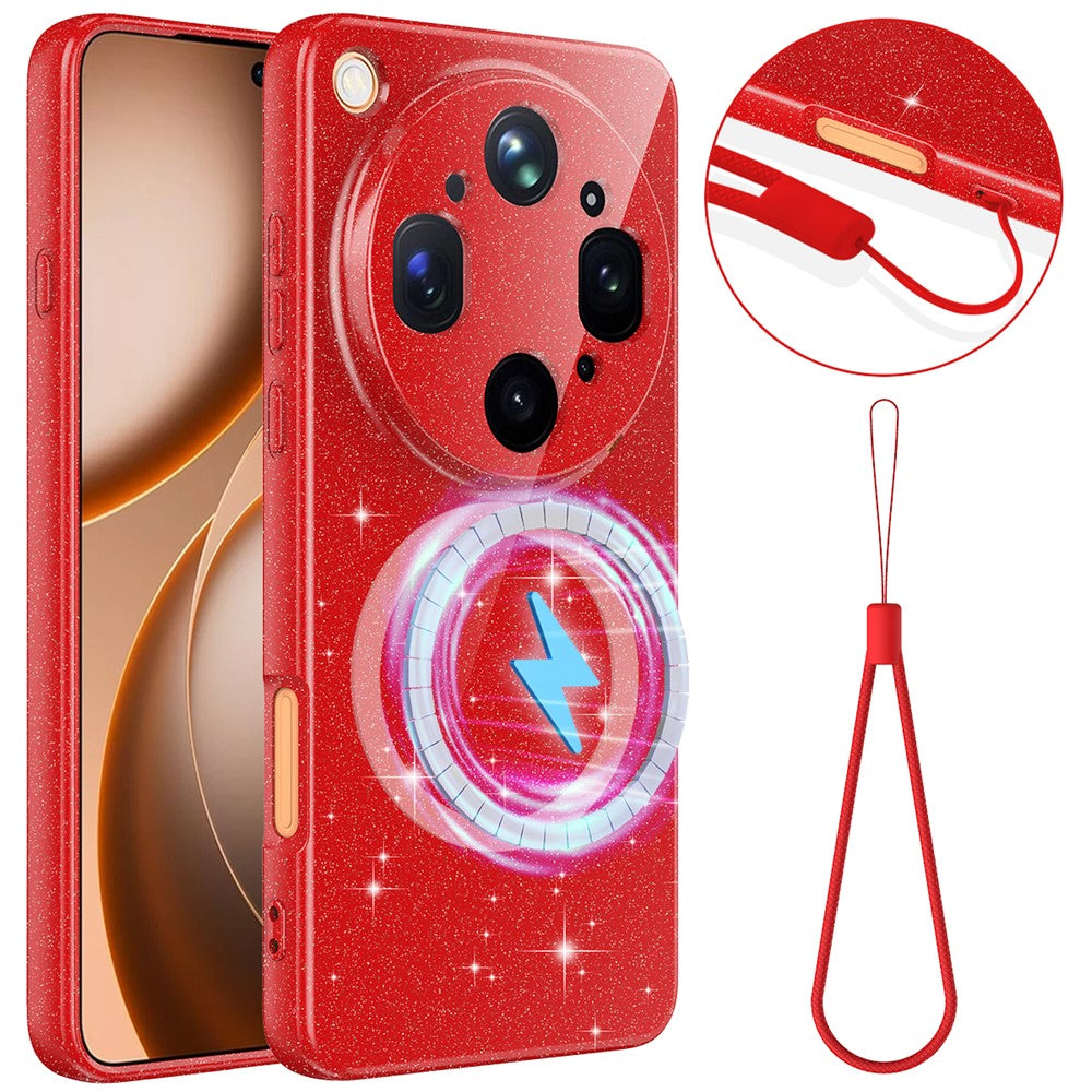 For Oppo Find X9 Ultra 5G Magnetic Case Glitter TPU Shockproof Phone Cover with Lanyard