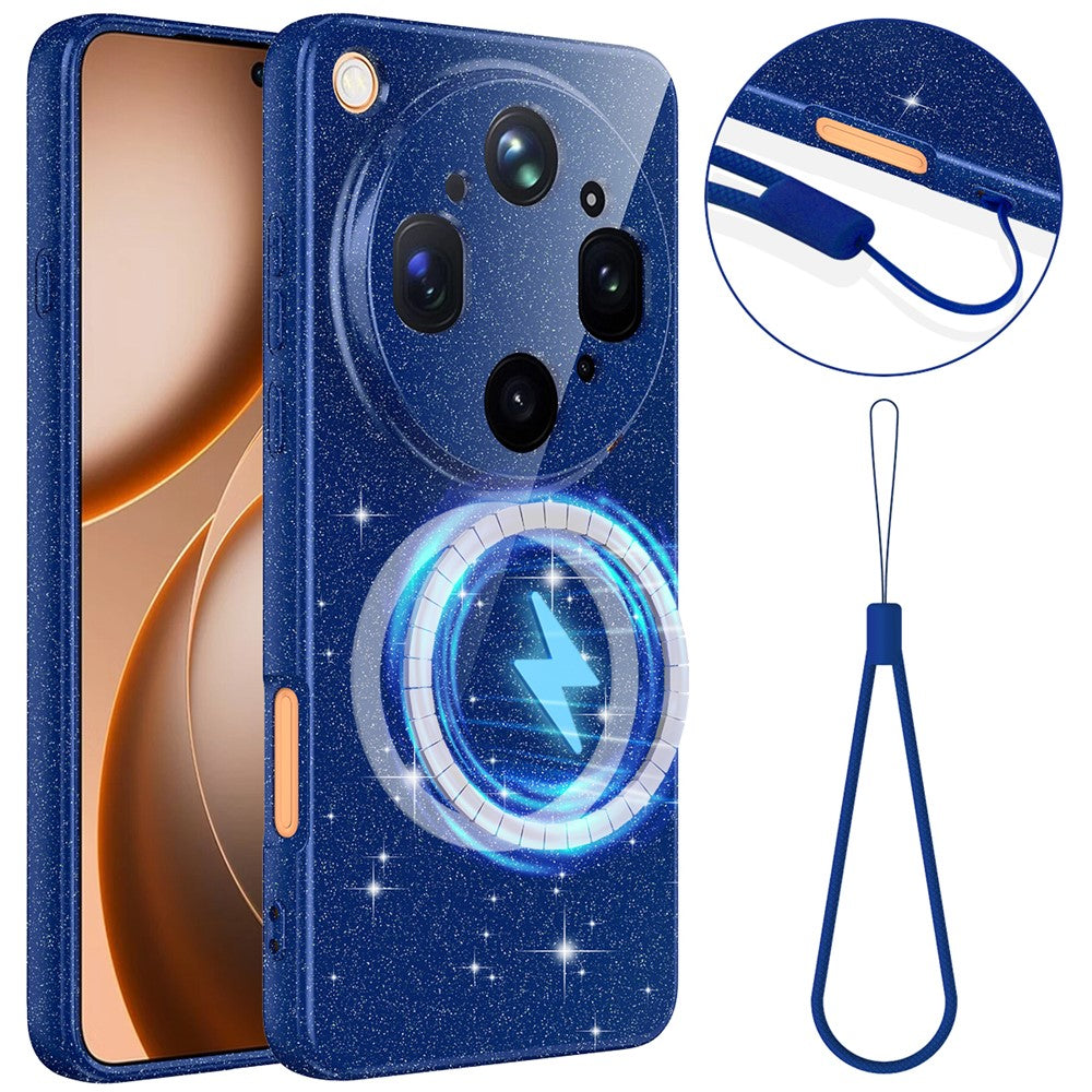 For Oppo Find X9 Ultra 5G Magnetic Case Glitter TPU Shockproof Phone Cover with Lanyard