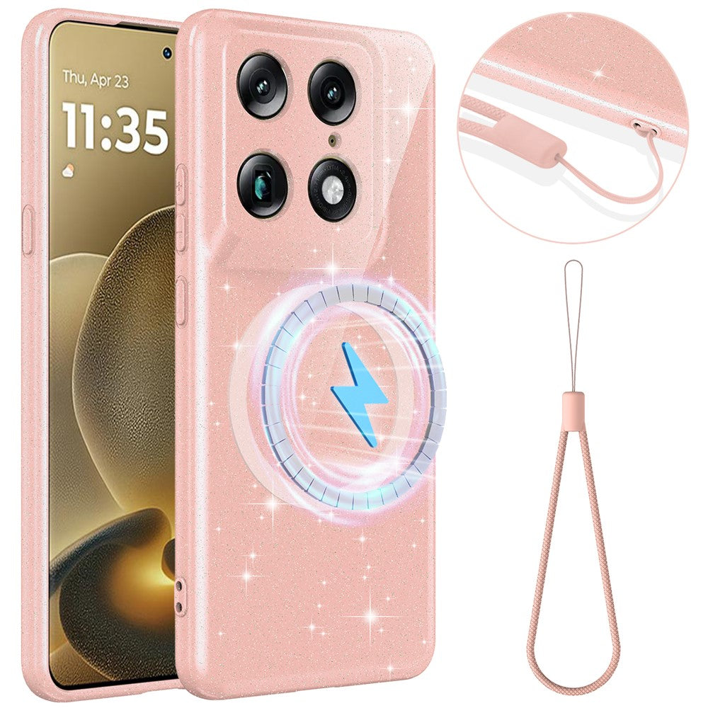 For Motorola Signature 5G  /  Moto X70 Air Pro 5G  /  Edge 70 Ultra 5G Magnetic Case Glitter TPU Shockproof Phone Cover with Lanyard