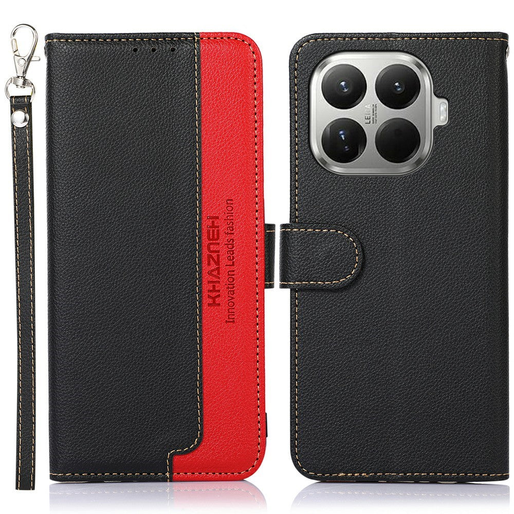 KHAZNEH For Xiaomi 17T Case RFID Blocking Wallet Litchi Texture PU Leather Phone Cover with Strap