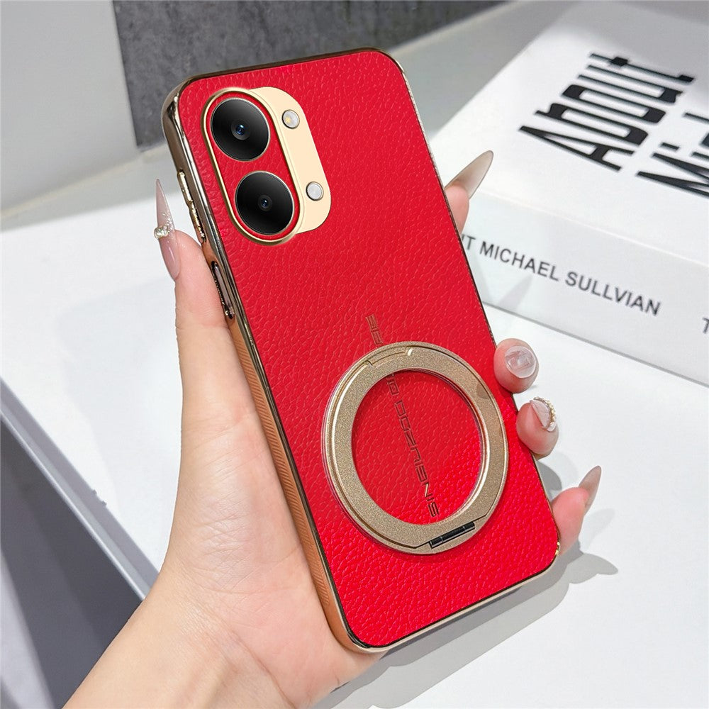 Xiaomi Redmi Turbo 5 Max 5G Magnetiskt Skal Litchi Mönster TPU PU Skal med Elektropläterad Metallring Stöd