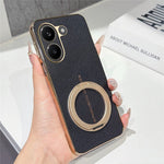 For Xiaomi Redmi Turbo 5 5G Magnetic Case Litchi Pattern TPU PU Cover with Electroplated Metal Ring Kickstand