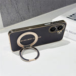 For Xiaomi Redmi Turbo 5 5G Magnetic Case Litchi Pattern TPU PU Cover with Electroplated Metal Ring Kickstand