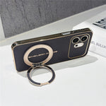 For Honor 600 5G Magnetic Case Litchi Pattern TPU PU Cover with Electroplated Metal Ring Kickstand