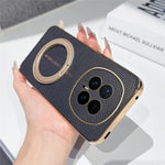 For Honor Magic8 5G Magnetic Case Litchi Pattern TPU PU Cover with Electroplated Metal Ring Kickstand