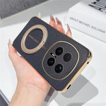 For Honor Magic8 Pro 5G Magnetic Case Litchi Pattern TPU PU Cover with Electroplated Metal Ring Kickstand