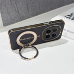 For Honor Magic8 Pro 5G Magnetic Case Litchi Pattern TPU PU Cover with Electroplated Metal Ring Kickstand