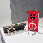 For Honor Magic8 Pro 5G Magnetic Case Litchi Pattern TPU PU Cover with Electroplated Metal Ring Kickstand