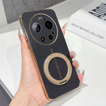 For Xiaomi 17 Ultra 5G Magnetic Case Litchi Pattern TPU PU Cover with Electroplated Metal Ring Kickstand