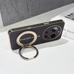 For Xiaomi 17 Ultra 5G Magnetic Case Litchi Pattern TPU PU Cover with Electroplated Metal Ring Kickstand