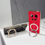 For Xiaomi 17 Ultra 5G Magnetic Case Litchi Pattern TPU PU Cover with Electroplated Metal Ring Kickstand