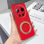 For Xiaomi 17 Ultra 5G Magnetic Case Litchi Pattern TPU PU Cover with Electroplated Metal Ring Kickstand