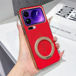 For Xiaomi 17 Pro Max Magnetic Case Litchi Pattern TPU PU Cover with Electroplated Metal Ring Kickstand