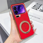 For Xiaomi 17 Pro Magnetic Case Litchi Pattern TPU PU Cover with Electroplated Metal Ring Kickstand