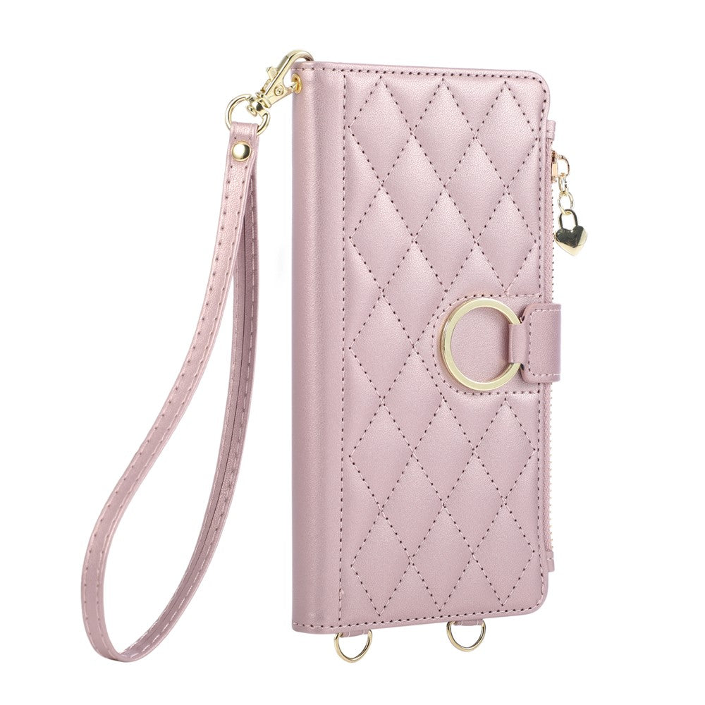 For Xiaomi Redmi K90 5G / Poco F8 Pro 5G Case Magnetic Ring Buckle Zipper Pocket Rhombic Leather Phone Cover with Wrist Strap