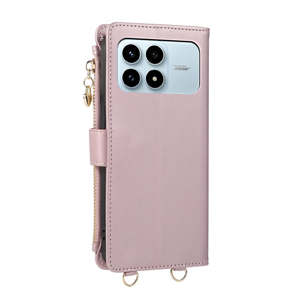 For Xiaomi Redmi K90 5G / Poco F8 Pro 5G Case Magnetic Ring Buckle Zipper Pocket Rhombic Leather Phone Cover with Wrist Strap