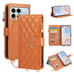For Xiaomi Redmi K90 5G / Poco F8 Pro 5G Case Magnetic Ring Buckle Zipper Pocket Rhombic Leather Phone Cover with Wrist Strap