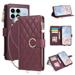 For Xiaomi Redmi K90 5G / Poco F8 Pro 5G Case Magnetic Ring Buckle Zipper Pocket Rhombic Leather Phone Cover with Wrist Strap