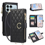 For Xiaomi Redmi K90 5G / Poco F8 Pro 5G Case Magnetic Ring Buckle Zipper Pocket Rhombic Leather Phone Cover with Wrist Strap
