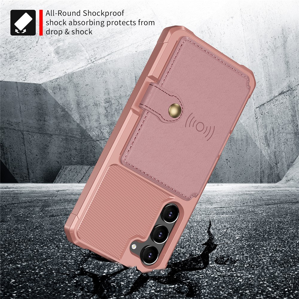 ZM03 til Samsung Galaxy S23+, TPU-cover belagt med PU-læder, stativ, kortholder, kortslot, magnetisk bilholder
