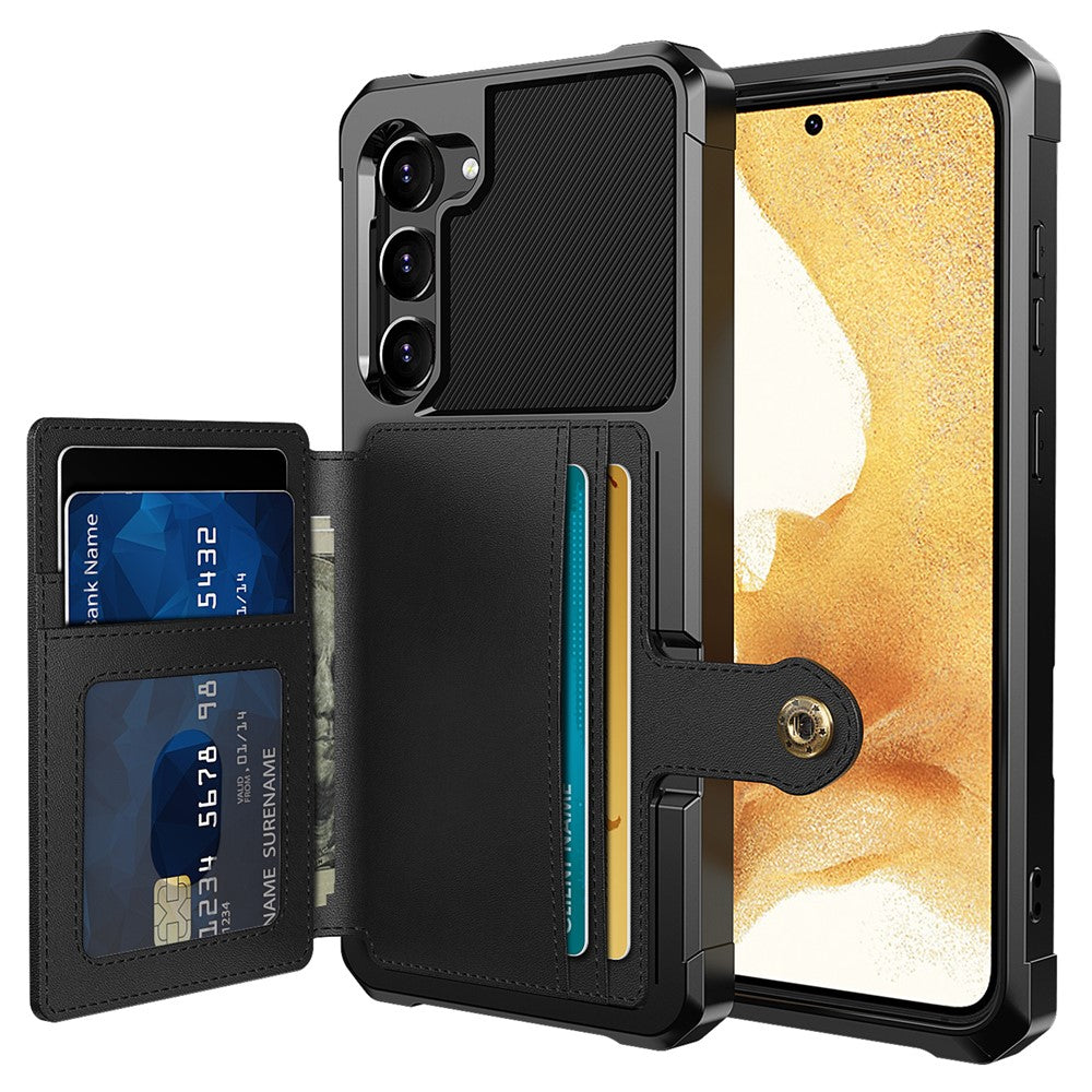 ZM03 til Samsung Galaxy S23+, TPU-cover belagt med PU-læder, stativ, kortholder, kortslot, magnetisk bilholder