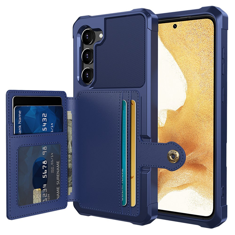 ZM03 til Samsung Galaxy S23+, TPU-cover belagt med PU-læder, stativ, kortholder, kortslot, magnetisk bilholder