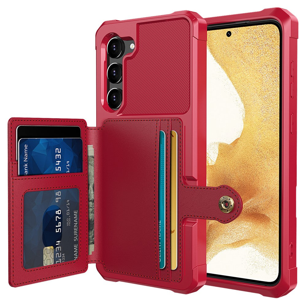 ZM03 til Samsung Galaxy S23+, TPU-cover belagt med PU-læder, stativ, kortholder, kortslot, magnetisk bilholder