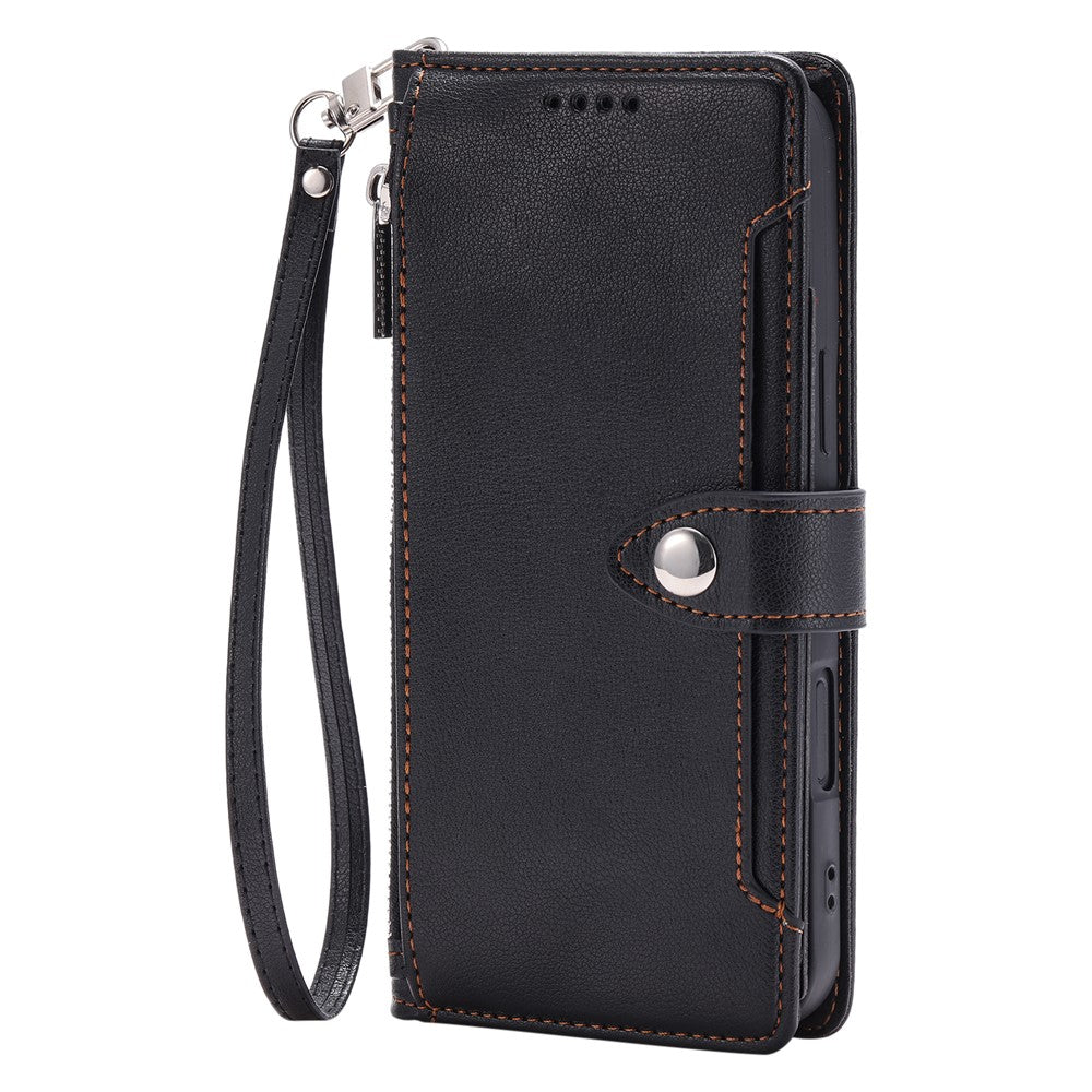 Wallet Case for Honor X60 Pro 5G  /  X9c 5G  /  Magic7 Lite 5G Litchi Texture Zipper Pocket Stand Leather Flip Phone Cover with Wrist Strap