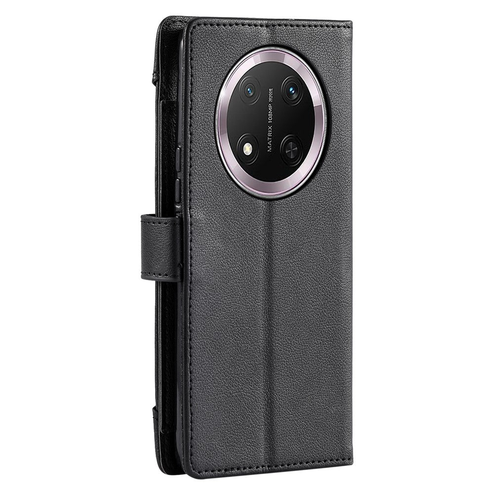 Wallet Case for Honor X60 Pro 5G  /  X9c 5G  /  Magic7 Lite 5G Litchi Texture Zipper Pocket Stand Leather Flip Phone Cover with Wrist Strap