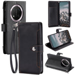 Wallet Case for Honor X60 Pro 5G  /  X9c 5G  /  Magic7 Lite 5G Litchi Texture Zipper Pocket Stand Leather Flip Phone Cover with Wrist Strap